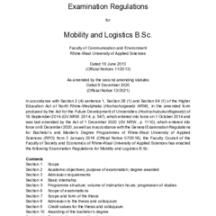 Examination Regulations for the B.Sc. in Mobility and Logistics