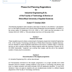 Phase-Out Planning Regulations for the BSc in Industrial Engineering