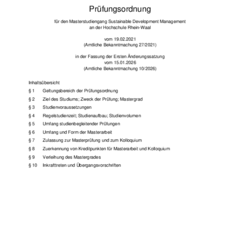 Prüfungsordnung für den Masterstudiengang Sustainable Development Management