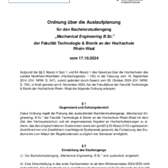 Ordnung über die Auslaufplanung für den Bachelorstudiengang Mechanical Engineering B.Sc.