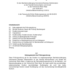 Prüfungsordnung für den Bachelorstudiengang International Business Administration