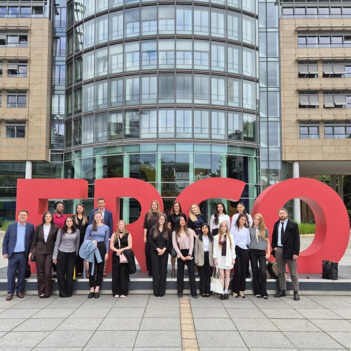 Group photo of students in front of the ERGO building