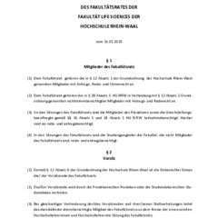 Geschäftsordnung des Fakultätsrates der Fakultät Life Sciences