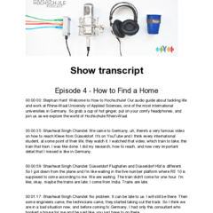 Das Logobild zum Podcast zeigt von links nach rechts verschiedenfarbige Lautsprecherkabel, ein Mikrofon, einen Lautsprecher und einen Coffee to go Becher mit Hochschullogo.
