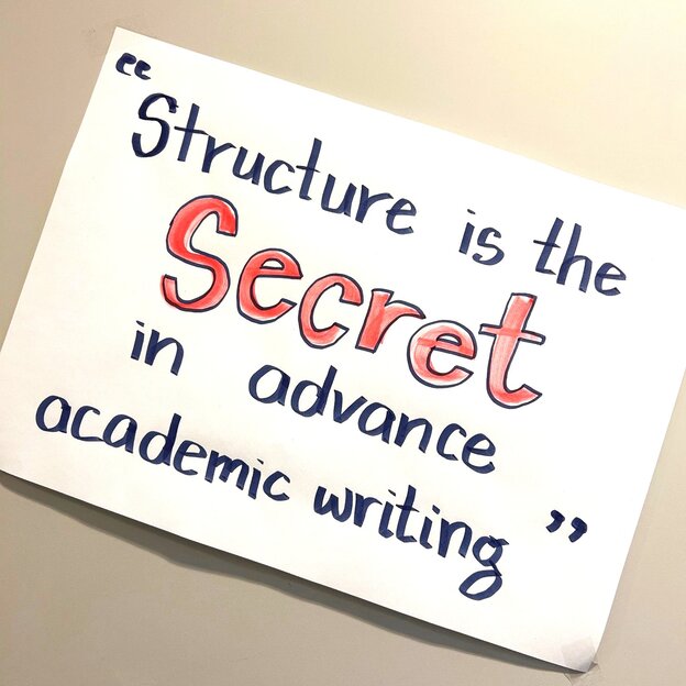 Ein Zettel mit dem Zitat "Structure is the secret in advance academic writing"