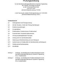 Prüfungsordnung für den Bachelorstudiengang Mechatronic Systems Engineering