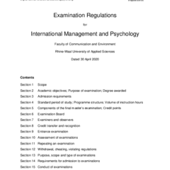 Examination Regulations for International Management and Psychology, M.Sc. 