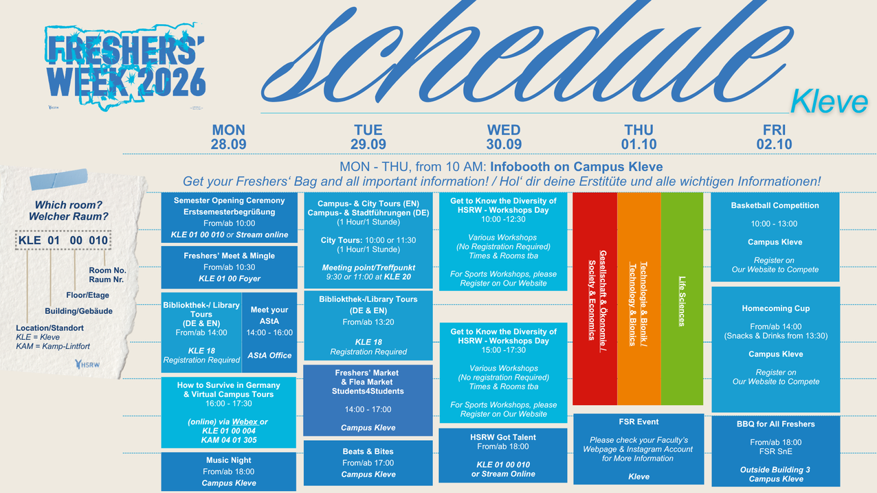 Freshers’ Week 2026: Kleve Campus Schedule