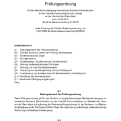 Prüfungsordnung für den Bachelorstudiengang International Business Administration
