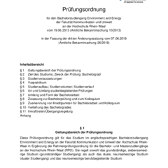 Prüfungsordnung für den Bachelorstudiengang Environment and Energy