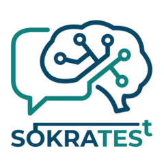 SokratesT logo, stylised brain in green and blue
