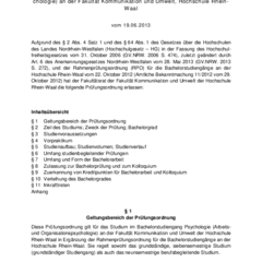 Prüfungsordnung für den Bachelorstudiengang Psychologie (Arbeits- und Organisationspsychologie)