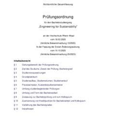 Prüfungsordnung für den Bachelorstudiengang Engineering for Sustainability