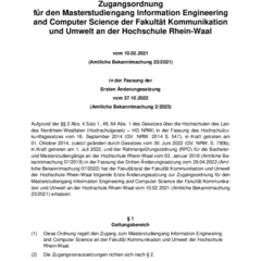 Zugangsordnung für den Masterstudiengang Information Engineering and Computer Science