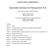 Examination Regulations for Sustainable Development Management, M.A.