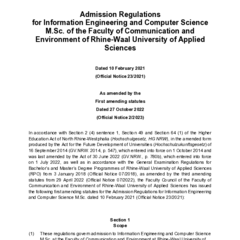 Admission Regulations for the Master of Science (M.Sc.) in Information Engineering and Computer Science 