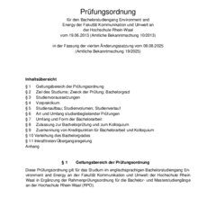 Prüfungsordnung für den Bachelorstudiengang Environment and Energy 