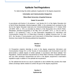 Aptitude Test Regulations for assessing the artistic aptitude of applicants for the Bachelor of Arts (BA) in Information and Communication Design