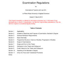 Examination Regulations for International Taxation and Law B.A. 