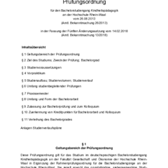 Prüfungsordnung für den Bachelorstudiengang Kindheitspädagogik