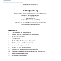 Prüfungsordnung für den Bachelorstudiengang Mechatronic Systems Engineering