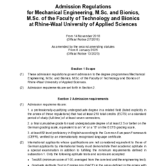 Admission Regulations for Mechanical Engineering (M.Sc.) and Bionics (M.Sc.) 