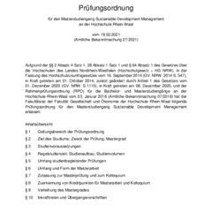 Prüfungsordnung für den Masterstudiengang Sustainable Development Management