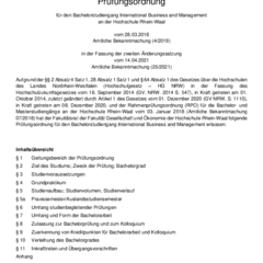 Prüfungsordnung für den Bachelorstudiengang International Business and Management