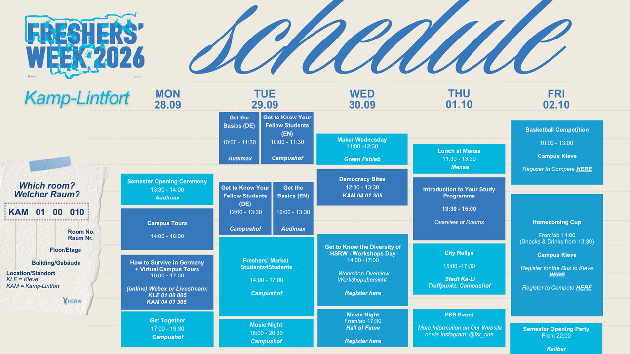 HSRW FreshersWeek 2026 Programm Kamp-Lintfort