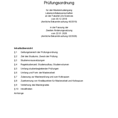 Prüfungsordnung für den Masterstudiengang Lebensmittelwissenschaften