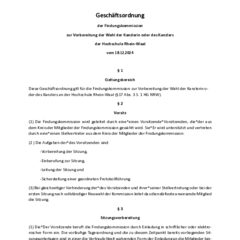 Geschäftsordnung der Findungskommission zur Vorbereitung der Wahl der Kanzlerin oder des Kanzlers