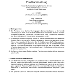 Praktikumsordnung für den Bachelorstudiengang Biomaterials Science