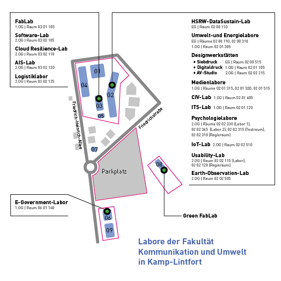 Karte/Lageplan der Labore am Campus Kamp-Lintfort