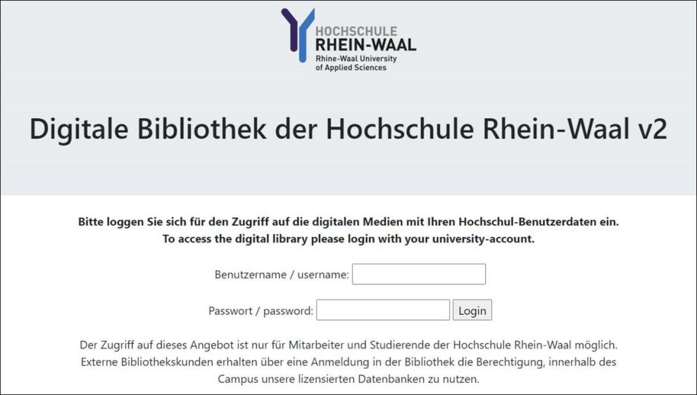 Eingabemaske für den externen Zugang zu elektronischen Ressourcen der Bibliothek