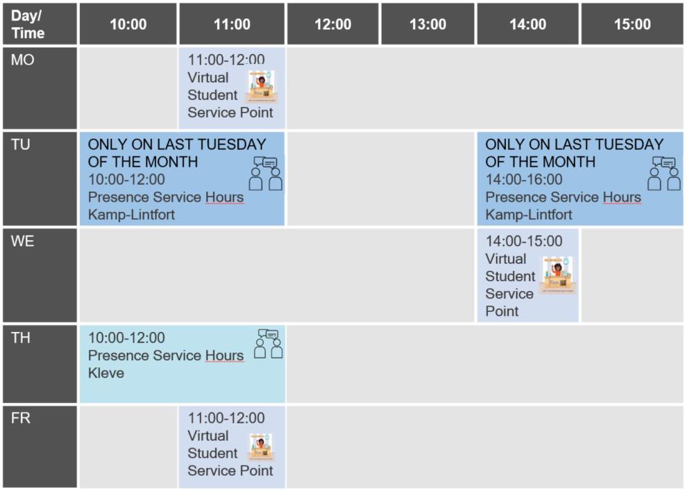 Consultation hours department Student Services