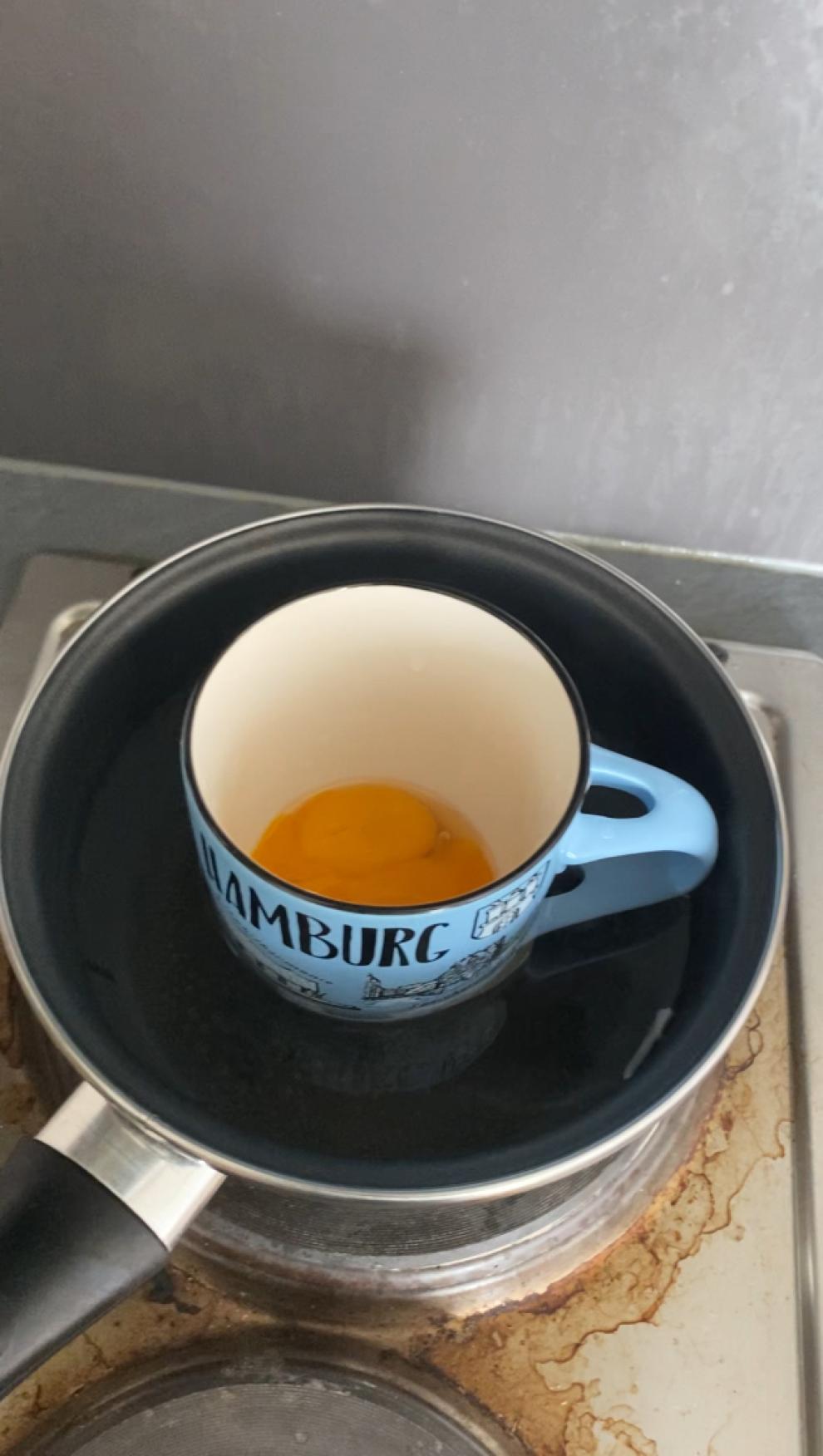 Egg in a cup and in a pan